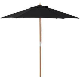 Outsunny Umbrelă de soare Ø 250 cm, umbrelă de balcon cu mecanism de tragere cu sfoară, umbrelă de plajă din bambus rezistent la vânt, umbrelă de piață pentru balcon terasă grădină, Negru | Aosom Romania