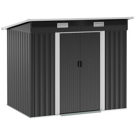 Outsunny Şopron din metal 2,3 m² 207 x 130 x 182 cm șopron cu acoperiş în pantă fereastră cadru pentru pardoseală negru | Aosom Romania