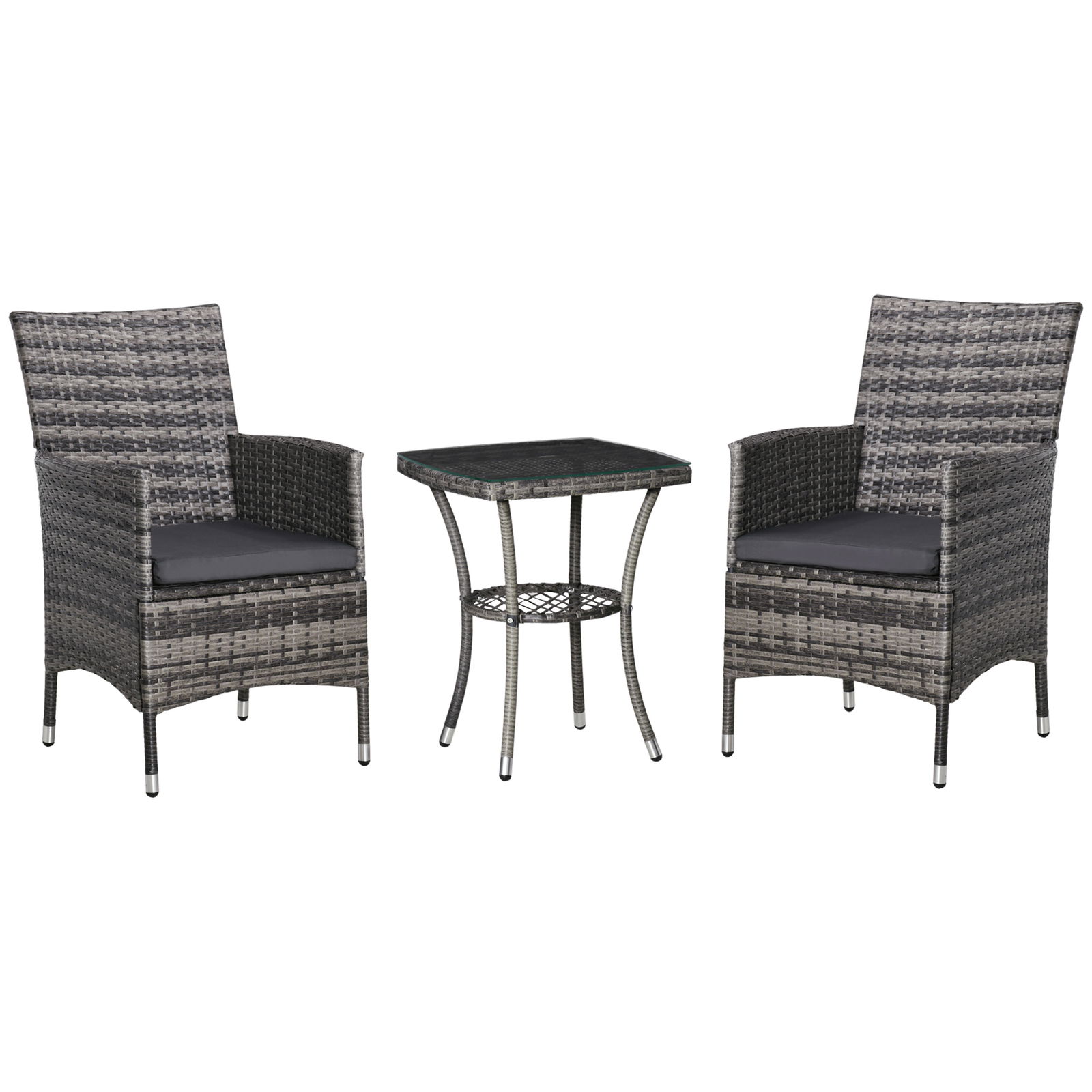 Set de mobilier de balcon Outsunny pentru 2 persoane, Set de scaune din ratan, Set de mobilier de grădină Polyrattan, Gri închis | Aosom Romania