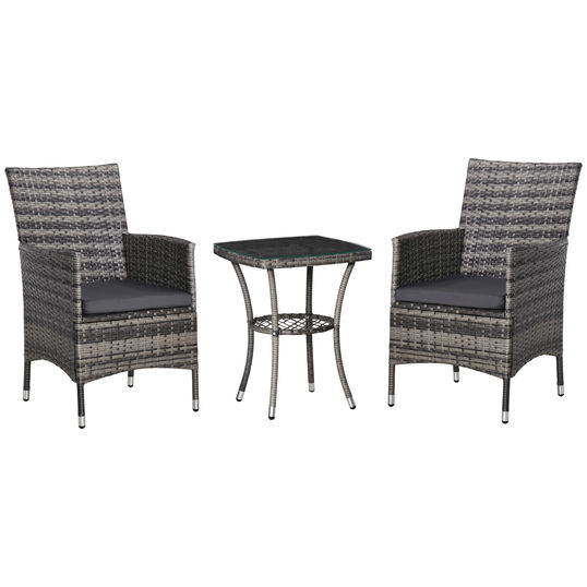 Set de mobilier de balcon Outsunny pentru 2 persoane, Set de scaune din ratan, Set de mobilier de grădină Polyrattan, Gri închis | Aosom Romania