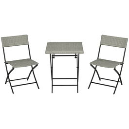 Outsunny Set de scaune de grădină 3 piese, 2 scaune pliante, 1 masă pliabilă, imitație răchită, cadru metalic, gri deschis | Aosom Romania