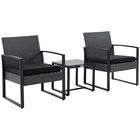 Outsunny Salon de jardin 2 locuri 3 piese 2 scaune cu perne + masă de cafea blat sticlă securizată rășină tressée 4 fire imitație de răchită gri | Aosom Romania