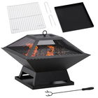 Outsunny Grătar 45 x 45 x 34cm din oțel inoxidabil cu protectie împotriva scânteilor și cârlig pentru grătar pentru grădină, balcon, BBQ camping negru | Aosom Romania