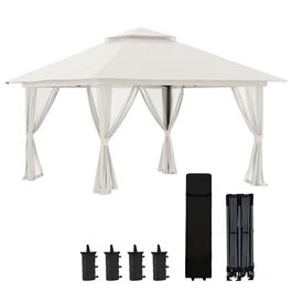 Outsunny Tonela de grădină pop-up pliabilă cu acoperiș dublu protecție UV 50+ cu 4 plase de țânțari cu fermoar 4 x 4 m Alb | Aosom Romania