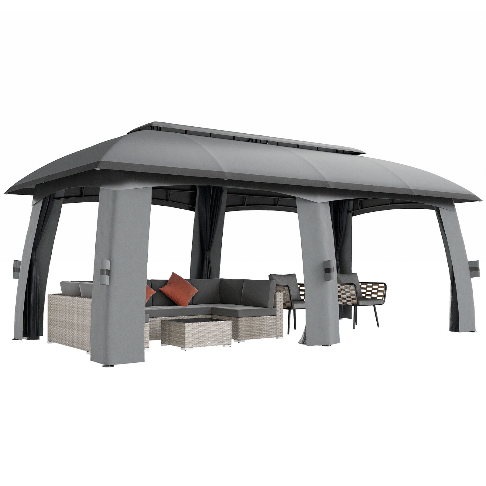 Outsunny Pavilion, Cort de petreceri, cu plase anti-insecte, plafon rezistent la vânt, pentru până la 15 persoane, gri închis, 3 x 6 x 3 m | Aosom Romania