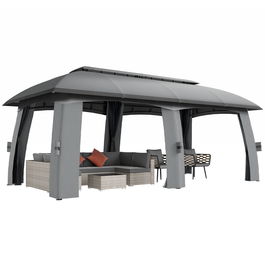 Outsunny Pavilion, Cort de petreceri, cu plase anti-insecte, plafon rezistent la vânt, pentru până la 15 persoane, gri închis, 3 x 6 x 3 m | Aosom Romania