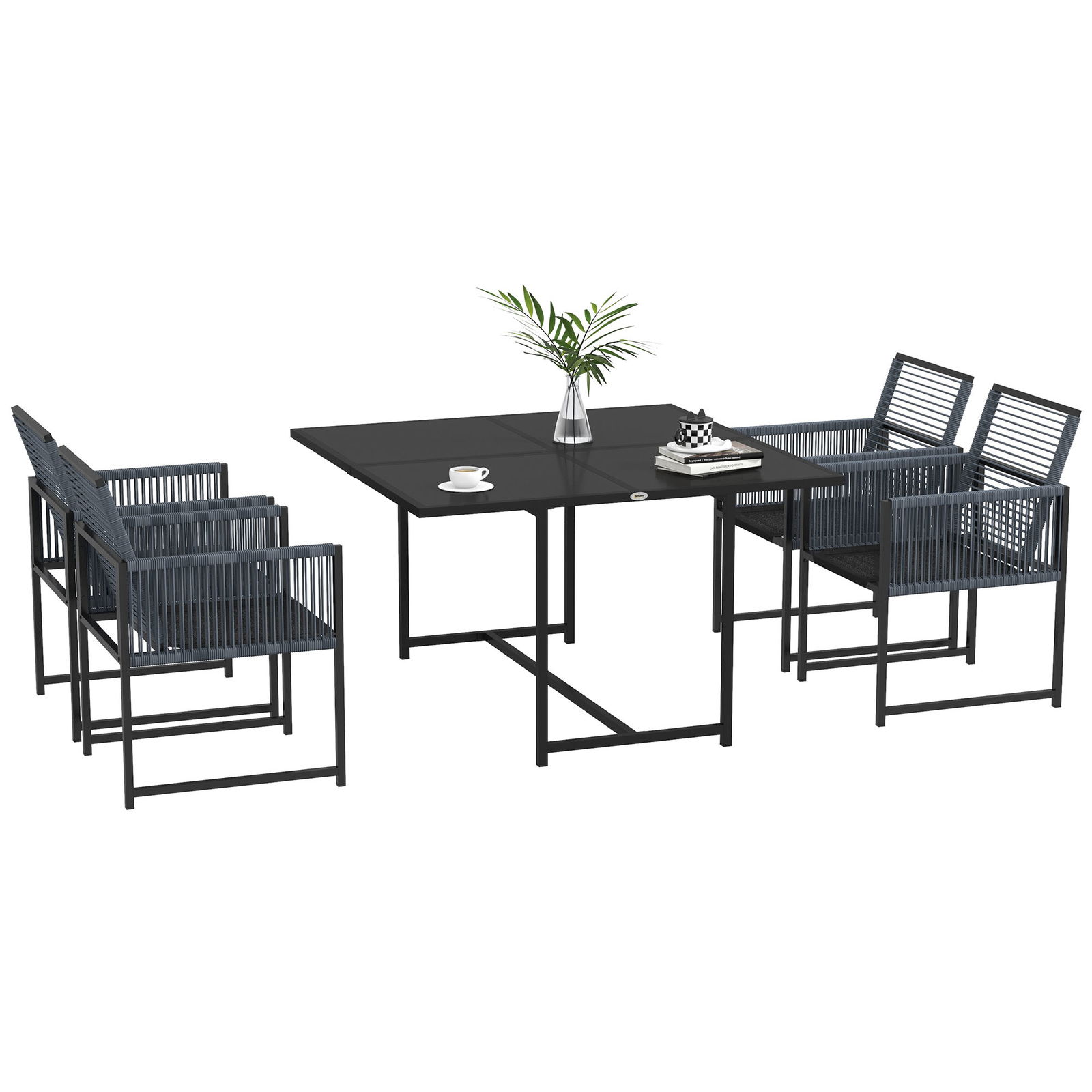 Outsunny Set mobilier de grădină 5 piese, Grup de dining în aer liber, rezistent la intemperii, 1 masă, 4 scaune, Gri | Aosom Romania