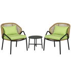 Outsunny Set de mobilier de terasă din ratan, 3 piese, cu perne pentru șezut și spate, ratan artificial, cadru metalic, Verde | Aosom Romania