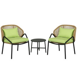 Outsunny Set de mobilier de terasă din ratan, 3 piese, cu perne pentru șezut și spate, ratan artificial, cadru metalic, Verde | Aosom Romania