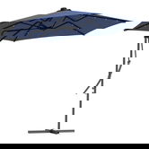 Outsunny Umbrelă de grădină, Umbrelă cu braț, LED-uri, Modul solar, rezistent la intemperii, inclusiv husă de protecție, Ø290 x 260 cm, Albastru închis | Aosom Romania