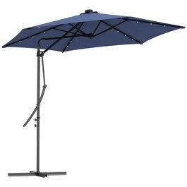 Outsunny Umbrelă de grădină, Umbrelă cu braț, LED-uri, Modul solar, rezistent la intemperii, inclusiv husă de protecție, Ø290 x 260 cm, Albastru închis | Aosom Romania