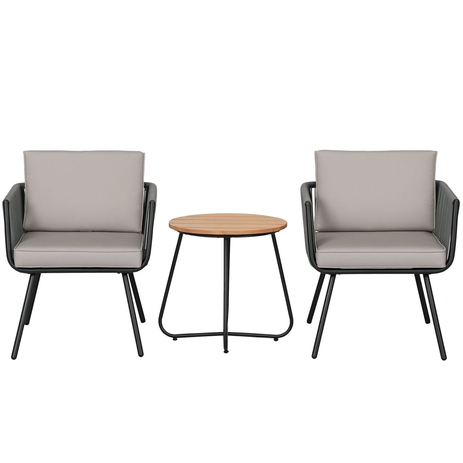 Outsunny Set de grădină din rășină împletită 3 piese cadru din oțel 2 fotolii + masă de cafea cu perne incluse gri | Aosom Romania