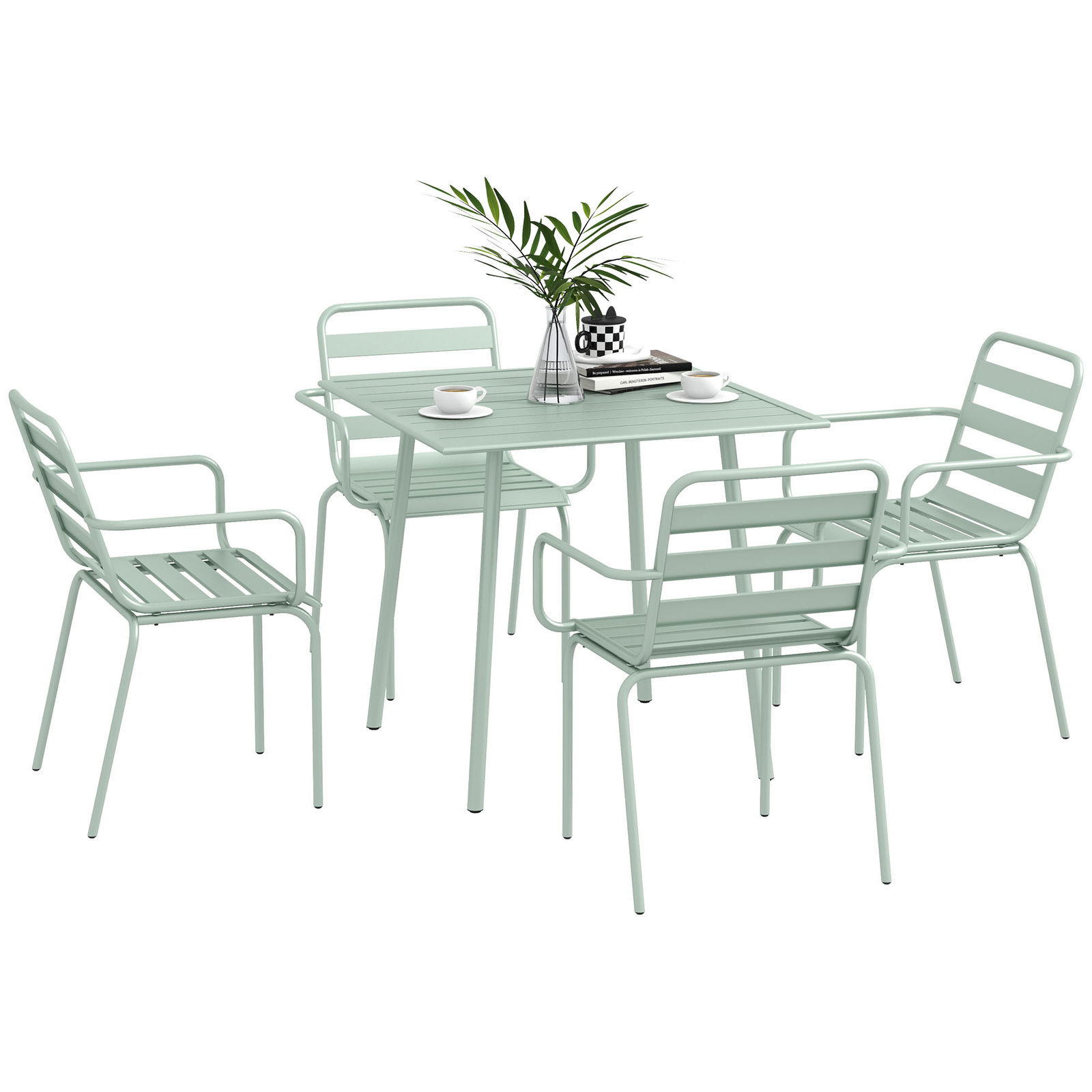 Outsunny set de masă de 5 piese pentru grădină, mobilier exterior rezistent la intemperii, 80x80x74 cm, verde | Aosom Romania