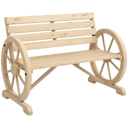 Outsunny Bancă de grădină, design cu roți de căruță, pentru 2 persoane, lemn natural, maro închis, 105,5 x 56 x 79 cm, lemn natural | Aosom Romania