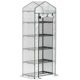 Outsunny Seră de grădină balcon cu raft 5 nivele 0,69 x 0,49 x 1,93 m oțel folie lavabilă PE alb | Aosom Romania