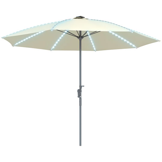 Outsunny Umbrelă Terasă Exterioară cu Lumini LED Protecție UV50+ Stâlp din Aluminiu Manivelă Acoperiș Ventilat Ø300x256 cm Crem | Aosom Romania