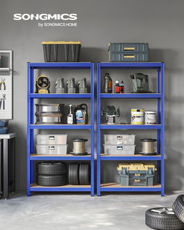 Set 2 rafturi modulare pentru depozitare, Songmics, max 875 kg, 90x40x180 cm, MDF/otel, albastru