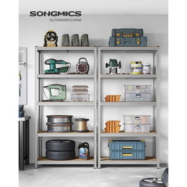 Set 2 rafturi modulare pentru depozitare, Songmics, max 600 kg, 100x50x200 cm, MDF/otel, argintiu