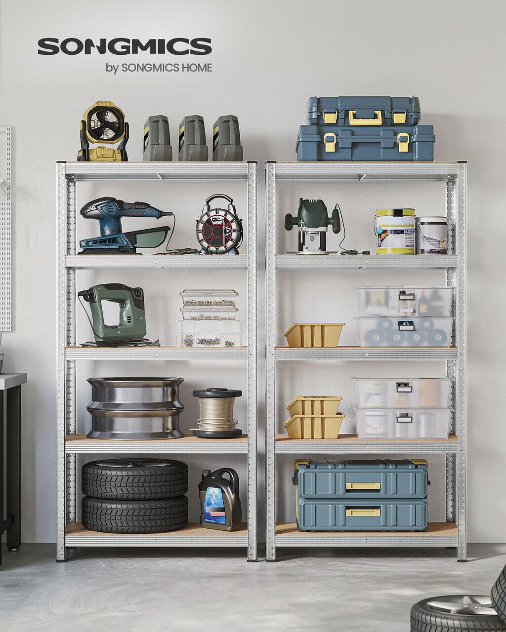 Raft modulat pentru depozitare, Songmics, max 875 kg, 90x40x180 cm, MDF/otel, argintiu