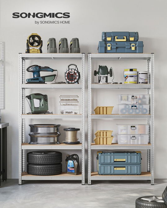 Raft modulat pentru depozitare, Songmics, max 875 kg, 90x40x180 cm, MDF/otel, argintiu