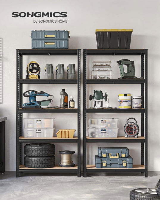 Set 2 rafturi modulare pentru depozitare, Songmics Heavy-Duty, max 875 kg, 90x40x180 cm, MDF/otel, negru