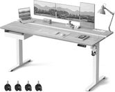 Birou electric cu inaltime ajustabila, Vasagle, 160x70x72-120 cm, PAL/otel, alb/natural
