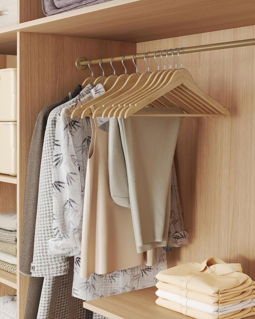 Set 30 umerase subtiri din lemn, Songmics, 43x0.8x21 cm, lemn de mesteacan, natural