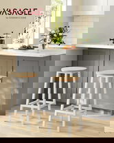 Set 2 scaune de bar, Vasagle, 32x32x65 cm, fier/PAL, alb/natural