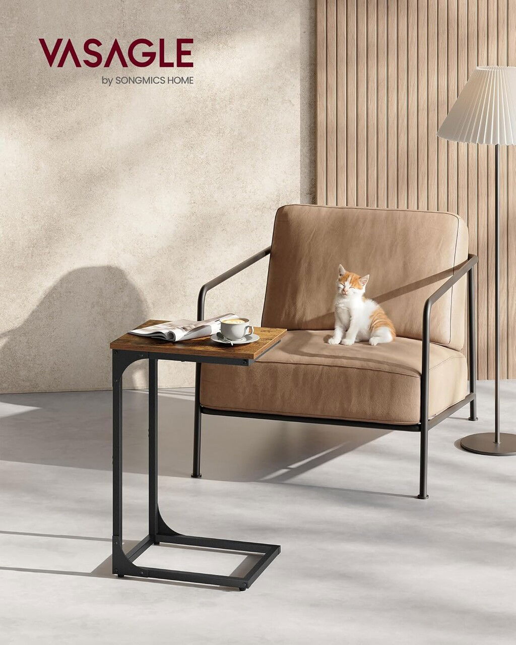 Masuta laterala C-Shaped, Vasagle, 40x30x62 cm, PAL/otel, maro