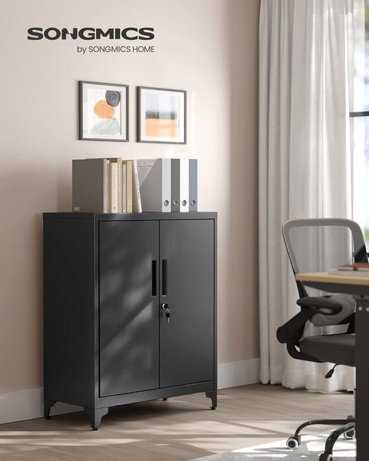 Dulap metalic pentru birou, Songmics, 80x40x90 cm, otel, negru