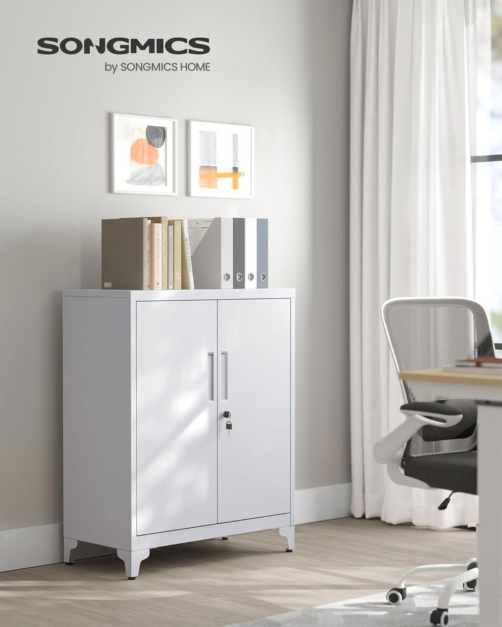 Dulap metalic pentru birou, Songmics, 80x40x90 cm, otel, gri mat