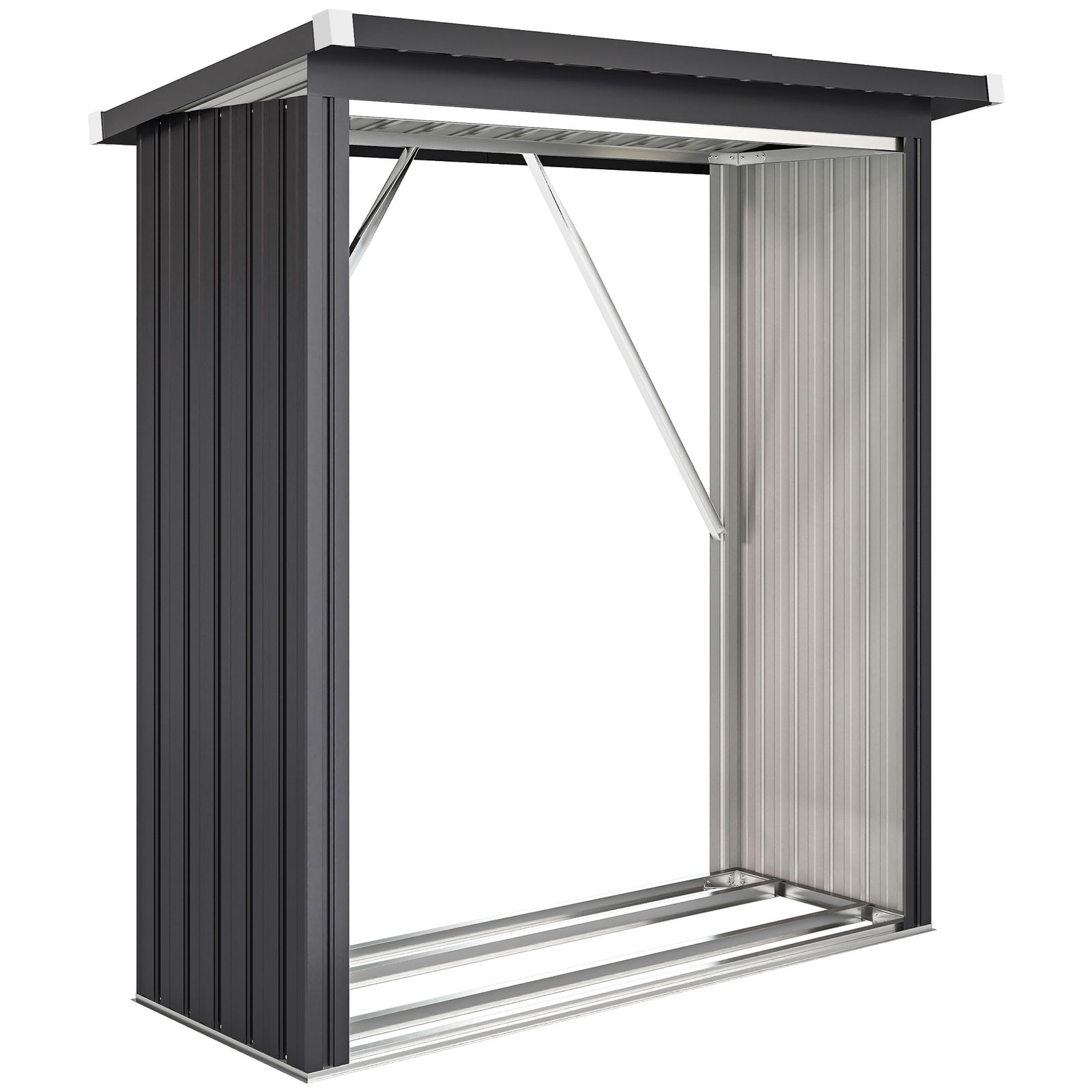 Outsunny Adăpost pentru Lemne din Oțel cu Bază Ridicată și Acoperiș Inclinat Gri | Aosom Romania