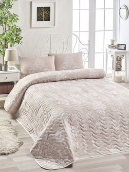 Set cuvertura Single 160x220 cm, 2 piese, Kraliçe - Mink, EnLora Home, 65% bumbac/35% poliester