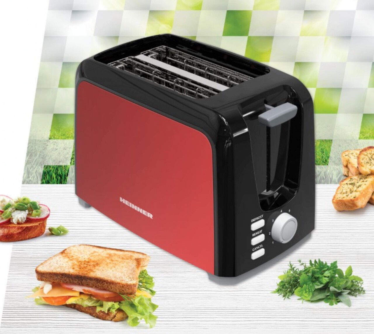 Prajitor de paine Tasty, Heinner, 750W, rosu/negru