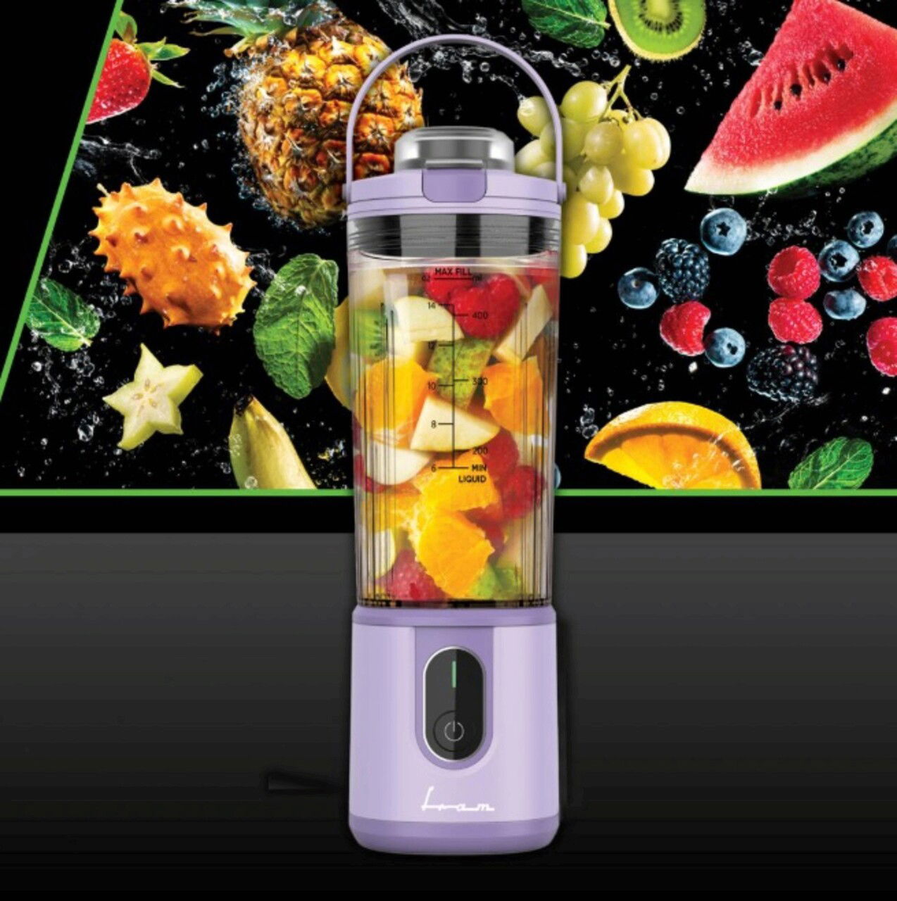 Blender portabil Fram, 7.4V, 400 ml, mov