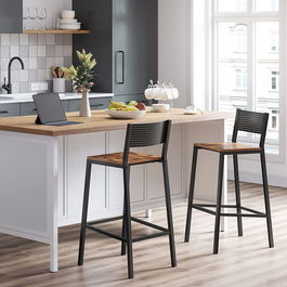 Set 2 scaune de bar, Vasagle, 50.7x43.1x97.2 cm, PAL/otel, max 130 kg, maro rustic