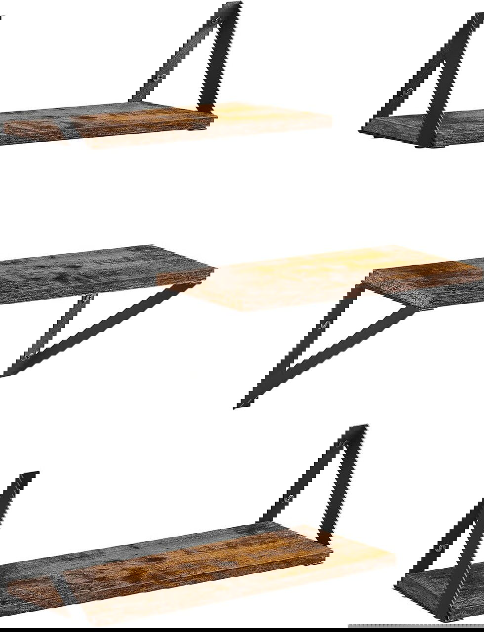 Set 3 rafturi de perete, Vasagle, 30 cm / 35 cm / 40 cm, PAL/otel, maro rustic