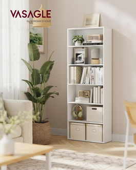 Biblioteca cu 6 rafturi, Scandinavian Style, Vasagle, 60x24x178.5 cm, PAL, alb