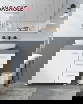 Dulap pentru baie / masca de lavoar, Vasagle, 70x30x64 cm, MDF, alb/gri ciment