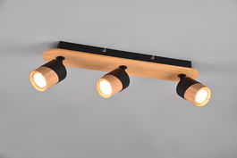 Plafoniera Aruni, TRIO, 48x9x15 cm, 10W, 3x GU10, lemn, natur/negru