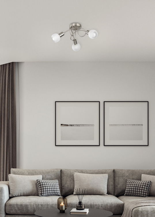 Plafoniera Antibes, RL, 47x20 cm, 28W, 3x E14, metal, argintiu mat/alb