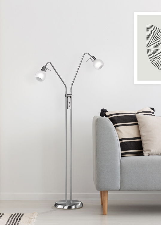 Lampadar Antibes, RL, 55x25x125 cm, 28W, 2x E14, metal, argintiu mat/alb