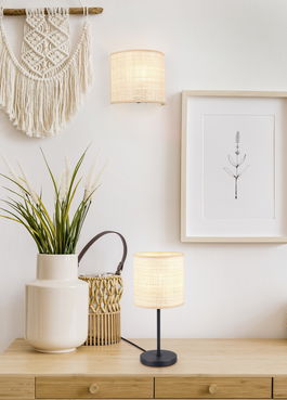 Lampa de masa Aimee, RL, 17.5x37 cm, 10W, 1x E27, metal, negru mat/bej