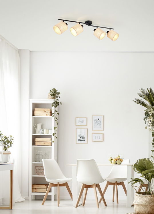 Plafoniera Aimee, RL, 87.5x13x25 cm, 10W, 4x E14, metal, negru mat/bej