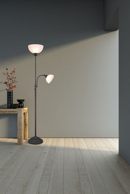 Lampadar Country, RL, 30x184 cm, 100W/40W, 1x E27, 1x E14, metal, negru/alb