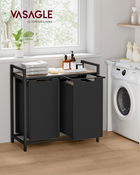 Cos de rufe cu 2 compartimente si raft, Vasagle, 73x33x72 cm, 2 x 46 L, MDF/otel/tesatura Oxford, negru
