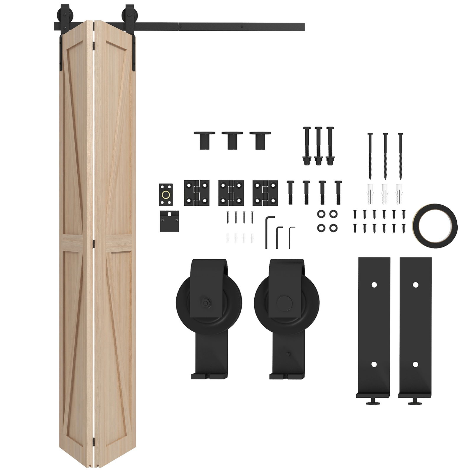 HOMCOM 122 CM Kit de șină pentru ușă glisantă pliabilă din oțel pentru 2 uși de hambar | Aosom Romania
