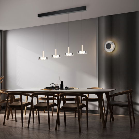 Lustra Celeste, TRIO, 115x22x200 cm, 7W, 4x SMD LED, metal, negru/gri