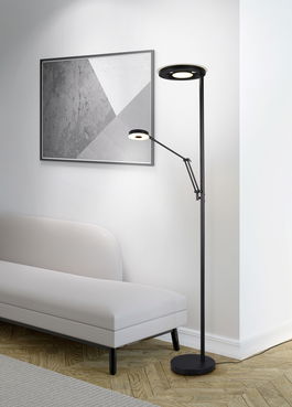 Lampadar Barrie, TRIO, 30x181 cm, 32W/6W, 2x SMD LED, metal, negru mat