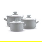 Set oale emailate 6 piese, Emalia Olkusz, 16 cm/18 cm/20 cm, 2 L/2.8 L/3.2 L, otel/sticla, gri